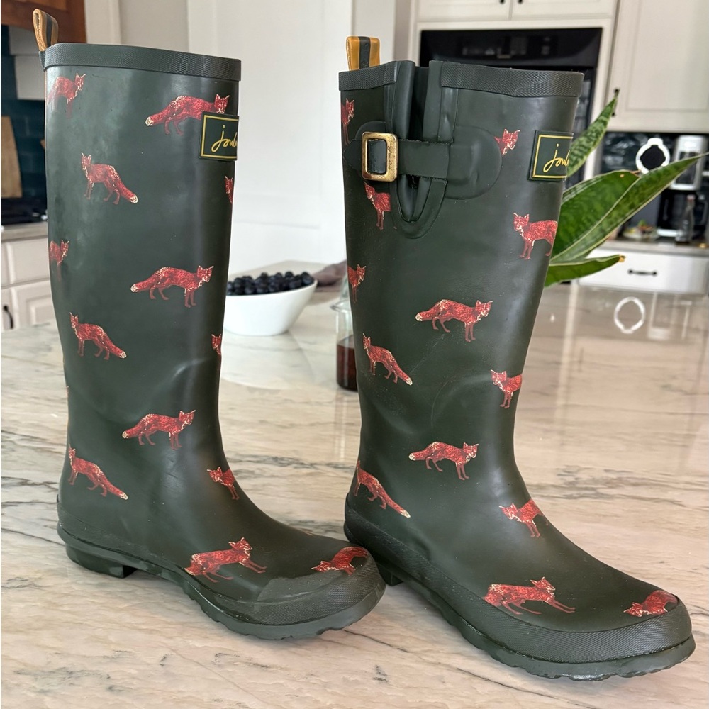 Joules Dark Green Boots with Fox Design